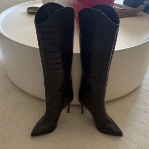 SCHUTZ Black Croc-Embossed Heeled Boots